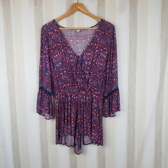 American Eagle Long Sleeved Boho‎ Romper Purple Size Small - Picture 1 of 10